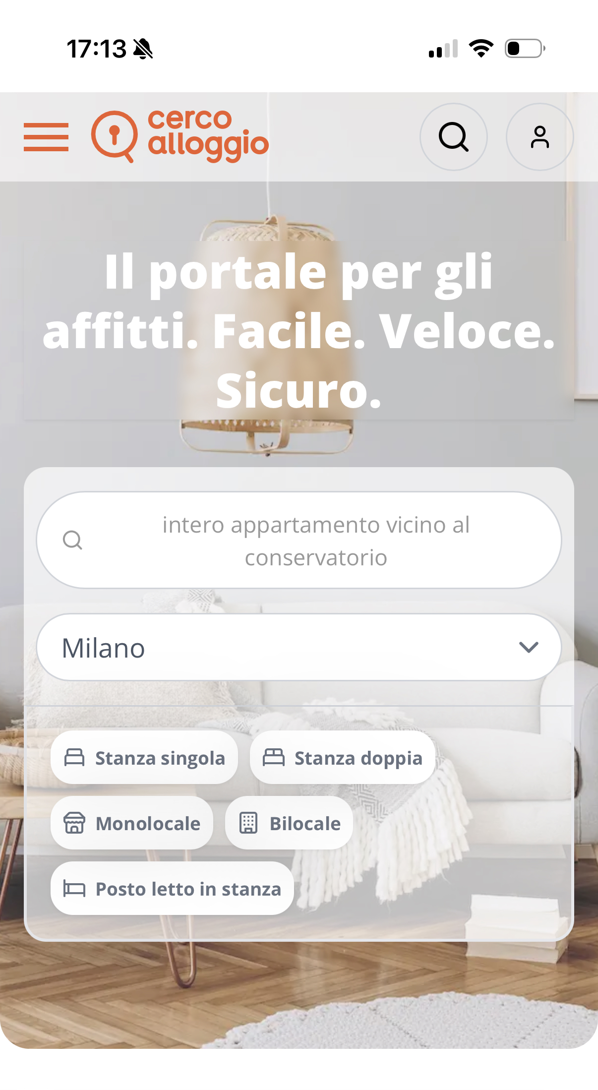 sito web cerco alloggio homepage da cellulare