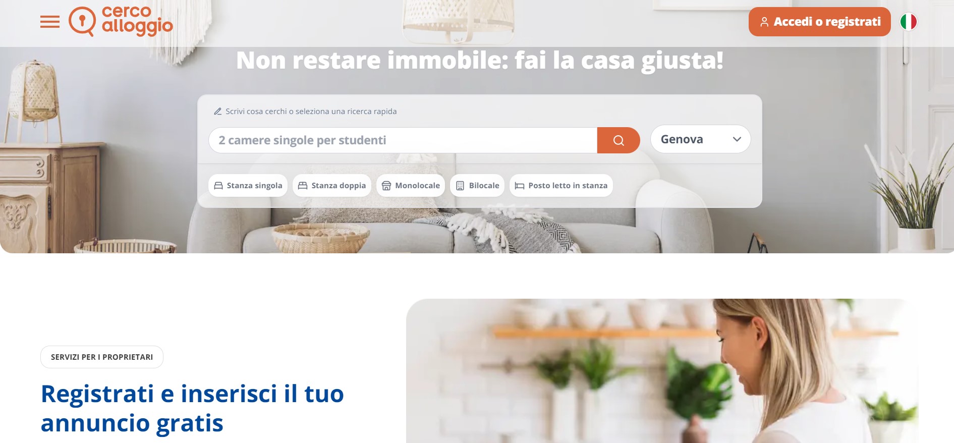 sito web cerco alloggio homepage